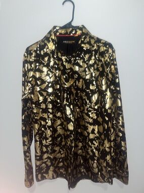 SUSLO COUTURE Men's Black and Gold Metallic Dress Shirt